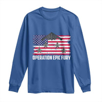 Operation Epic Fury Fighter Jet Formation American Flag Long Sleeve Shirt B12 Spirit USA Strength and Freedom
