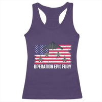 Operation Epic Fury Fighter Jet Formation American Flag Racerback Tank Top B12 Spirit USA Strength and Freedom