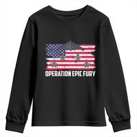 Operation Epic Fury Fighter Jet Formation American Flag Youth Sweatshirt B12 Spirit USA Strength and Freedom