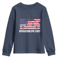 Operation Epic Fury Fighter Jet Formation American Flag Youth Sweatshirt B12 Spirit USA Strength and Freedom