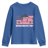 Operation Epic Fury Fighter Jet Formation American Flag Youth Sweatshirt B12 Spirit USA Strength and Freedom