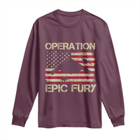 Operation Epic Fury Vintage American Flag Bomber Long Sleeve Shirt B2 Spirit Patriotic Strength
