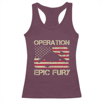 Operation Epic Fury Vintage American Flag Bomber Racerback Tank Top B2 Spirit Patriotic Strength