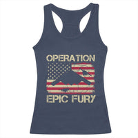 Operation Epic Fury Vintage American Flag Bomber Racerback Tank Top B2 Spirit Patriotic Strength