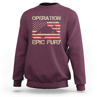 Operation Epic Fury Vintage American Flag Bomber Sweatshirt B2 Spirit Patriotic Strength