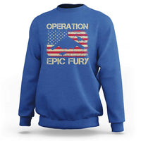 Operation Epic Fury Vintage American Flag Bomber Sweatshirt B2 Spirit Patriotic Strength