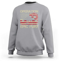 Operation Epic Fury Vintage American Flag Bomber Sweatshirt B2 Spirit Patriotic Strength