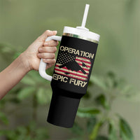 Operation Epic Fury Vintage American Flag Bomber Tumbler With Handle B2 Spirit Patriotic Strength