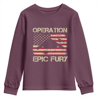 Operation Epic Fury Vintage American Flag Bomber Youth Sweatshirt B2 Spirit Patriotic Strength