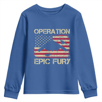 Operation Epic Fury Vintage American Flag Bomber Youth Sweatshirt B2 Spirit Patriotic Strength