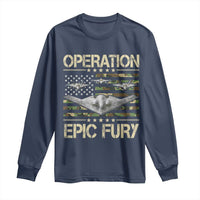 Operation Epic Fury Camo American Flag Long Sleeve Shirt B12 Spirit Stealth Bomber Formation Patriotic Air Power