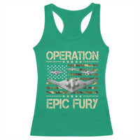Operation Epic Fury Camo American Flag Racerback Tank Top B12 Spirit Stealth Bomber Formation Patriotic Air Power