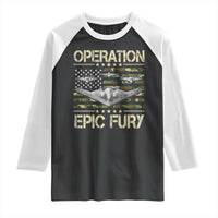 Operation Epic Fury Camo American Flag Raglan Shirt B12 Spirit Stealth Bomber Formation Patriotic Air Power