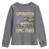 Operation Epic Fury Camo American Flag Youth Sweatshirt B12 Spirit Stealth Bomber Formation Patriotic Air Power