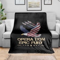Operation Epic Fury American Eagle Flag Throw Blanket Jet Flyover USA Freedom