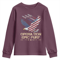 Operation Epic Fury American Eagle Flag Youth Sweatshirt Jet Flyover USA Freedom