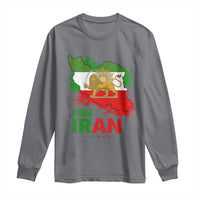 Free Iran Lion And Sun Map Graphic Long Sleeve Shirt Persian Heritage Freedom Support