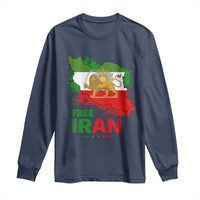 Free Iran Lion And Sun Map Graphic Long Sleeve Shirt Persian Heritage Freedom Support