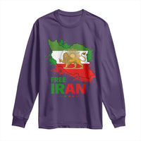 Free Iran Lion And Sun Map Graphic Long Sleeve Shirt Persian Heritage Freedom Support