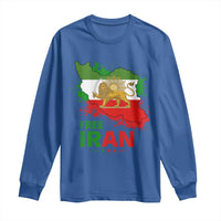 Free Iran Lion And Sun Map Graphic Long Sleeve Shirt Persian Heritage Freedom Support