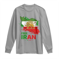 Free Iran Lion And Sun Map Graphic Long Sleeve Shirt Persian Heritage Freedom Support