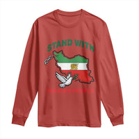 Stand With Iranian People Peace Dove Long Sleeve Shirt Iran Map Flag Freedom Human Rights Support