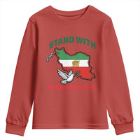 Stand With Iranian People Peace Dove Youth Sweatshirt Iran Map Flag Freedom Human Rights Support