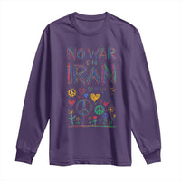 No War On Iran Colorful Peace Graphic Long Sleeve Shirt Retro Anti War Protest