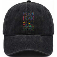 No War On Iran Colorful Peace Graphic Washed Cotton Baseball Cap Retro Anti War Protest