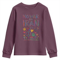 No War On Iran Colorful Peace Graphic Youth Sweatshirt Retro Anti War Protest