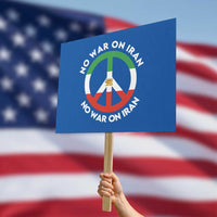 No War On Iran Peace Symbol Protest Sign Iranian Lion Emblem Anti War Protest