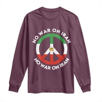 No War On Iran Peace Symbol Long Sleeve Shirt Iranian Lion Emblem Anti War Protest