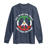 No War On Iran Peace Symbol Long Sleeve Shirt Iranian Lion Emblem Anti War Protest