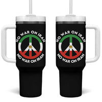 No War On Iran Peace Symbol Tumbler With Handle Iranian Lion Emblem Anti War Protest