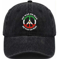 No War On Iran Peace Symbol Washed Cotton Baseball Cap Iranian Lion Emblem Anti War Protest