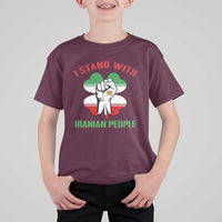 I Stand With Iranian People Freedom Supporters T Shirt For Kid Raised Fist Persian Flag Iran Revolution
