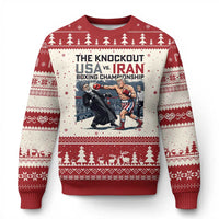 Sarcastic USA vs Iran Knockout Boxing Championship Ugly Christmas Sweater Funny Political Satire Fight Night