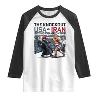 Sarcastic USA vs Iran Knockout Boxing Championship Raglan Shirt Funny Political Satire Fight Night