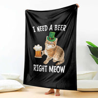I Need A Beer Right Meow Funny Cat Drinking Joke Throw Blanket St Patricks Day Humor