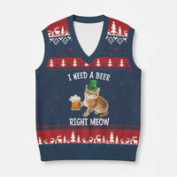 I Need A Beer Right Meow Funny Cat Drinking Joke V-Neck Knit Sweater Vest St Patricks Day Humor