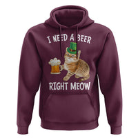 I Need A Beer Right Meow Funny Cat Drinking Joke Hoodie St Patricks Day Humor