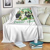 Funny St Patricks Day Chicken Shamrock Throw Blanket Feelin Clucky Hen Lucky Clover Pun Irish Humor