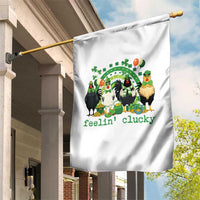 Funny St Patricks Day Chicken Shamrock Garden Flag Feelin Clucky Hen Lucky Clover Pun Irish Humor
