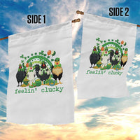 Funny St Patricks Day Chicken Shamrock Garden Flag Feelin Clucky Hen Lucky Clover Pun Irish Humor