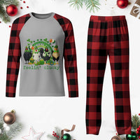 Funny St Patricks Day Chicken Shamrock Plaid Pajama Set Feelin Clucky Hen Lucky Clover Pun Irish Humor