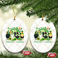 Funny St Patricks Day Chicken Shamrock Ceramic Ornament Feelin Clucky Hen Lucky Clover Pun Irish Humor