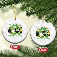 Funny St Patricks Day Chicken Shamrock Ceramic Ornament Feelin Clucky Hen Lucky Clover Pun Irish Humor