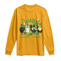 Funny St Patricks Day Chicken Shamrock Long Sleeve Shirt Feelin Clucky Hen Lucky Clover Pun Irish Humor