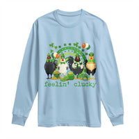 Funny St Patricks Day Chicken Shamrock Long Sleeve Shirt Feelin Clucky Hen Lucky Clover Pun Irish Humor