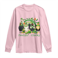 Funny St Patricks Day Chicken Shamrock Long Sleeve Shirt Feelin Clucky Hen Lucky Clover Pun Irish Humor